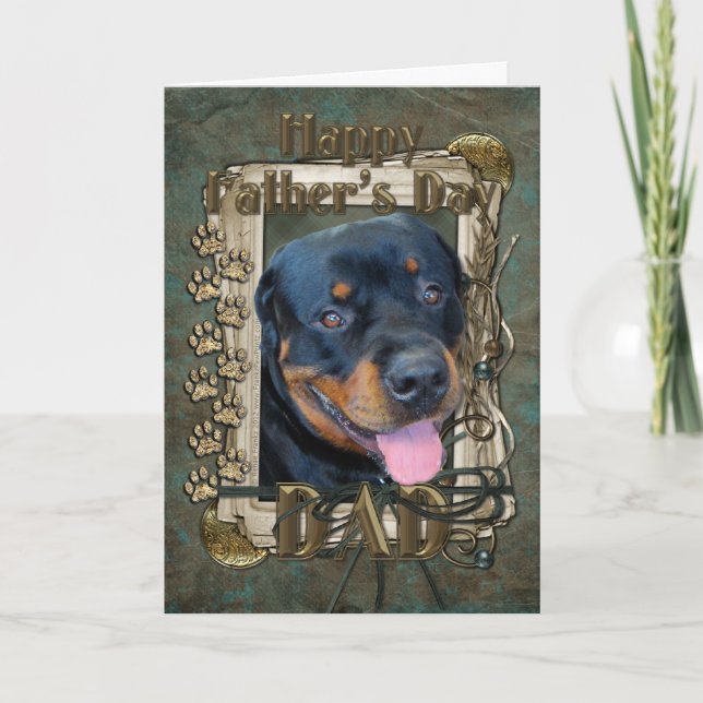 Tarjeta Día de padres - patas de piedra - Rottweiler - (Anverso)