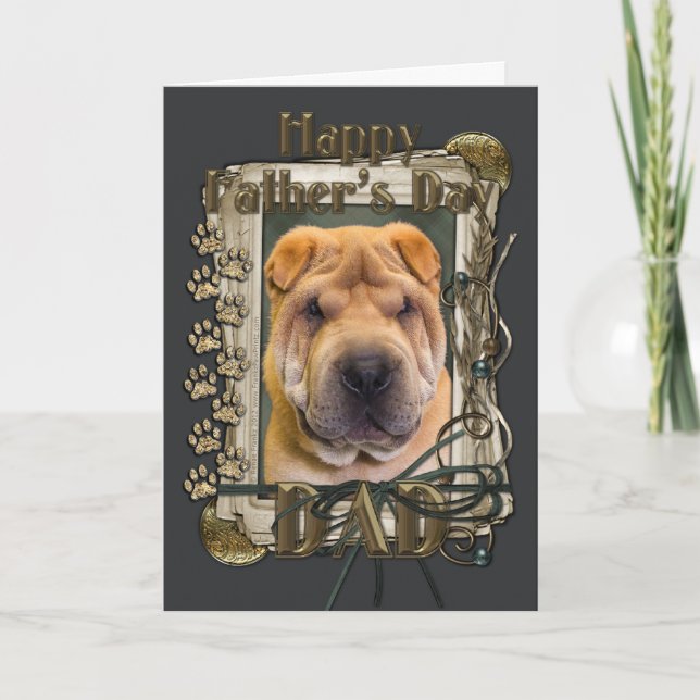 Tarjeta Día de padres - patas de piedra - Shar Pei (Anverso)