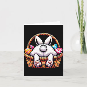 Tarjeta Día de Pascua cesta de conejito lindo cazando huev