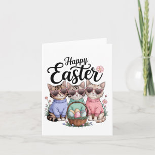 Tarjeta Dia de Pascua Gato conejito Orejas Huevos Gráficos