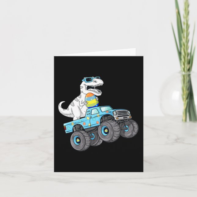 Tarjeta Día De Pascua Para Rex Dino Monstruando Camiones (Anverso)