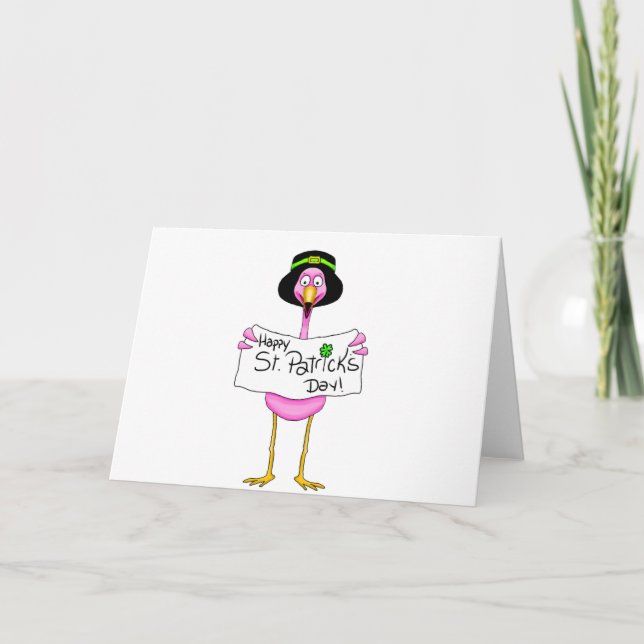 Tarjeta día de pink flamingo happy st. patricks (Anverso)