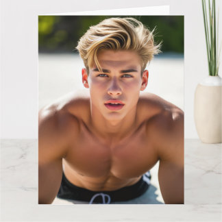 Tarjeta Día de Playa Crush - Hombre Rubio sin Camisa