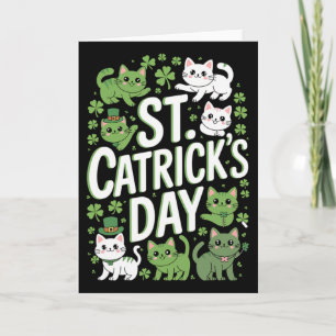 Tarjeta Día de San Catricks Gatos Afortunados Divertido Dí