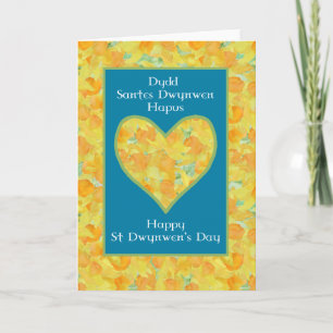 Tarjeta Día de San Dwynwen Narcisos Corazón, Saludo Galés