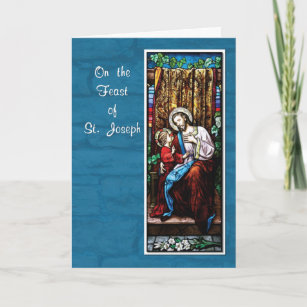 Tarjeta Día de San José con Jesús, en azul