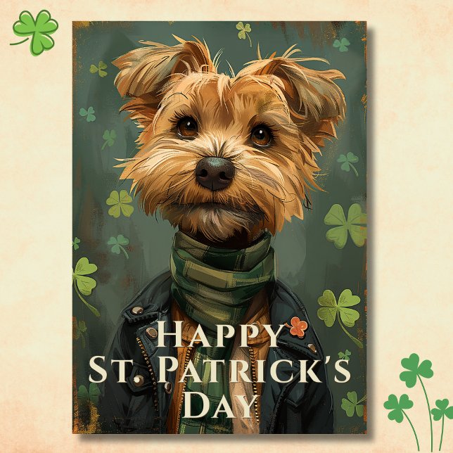 Tarjeta Día de San Patricio (Front - Lucky Shamrock Dog St. Patrick’s Day Card)
