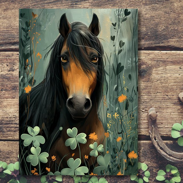 Tarjeta Día de San Patricio (Front - Horse and Clovers St. Patrick's Day Card)
