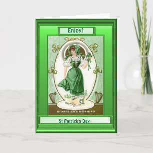 Tarjeta Día de San Patricio, chica irlandés Bonito con sha