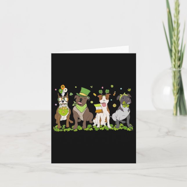 Tarjeta Día de San Patricio con adorable Pitbull (Anverso)