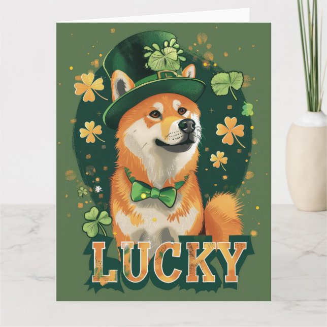 Tarjeta Día de San Patricio con perro Akita (Anverso)