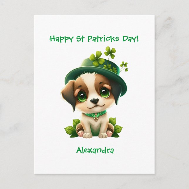 Tarjeta Día de San Patricio con Perro de Leprechau (Anverso)