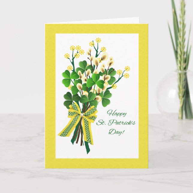 Tarjeta Día de San Patricio con Shamrock y Bouquet de prim (Anverso)