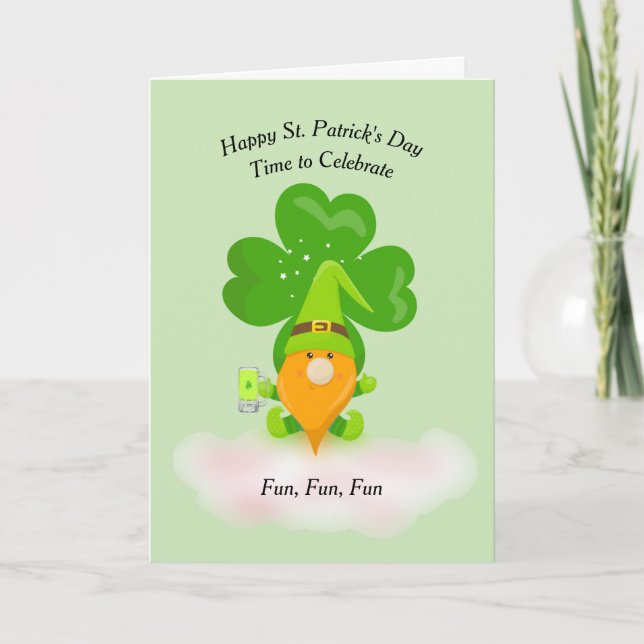 Tarjeta Día de San Patricio con Shamrock y Gnome (Anverso)
