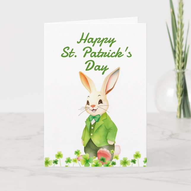 Tarjeta Día de San Patricio Conejos Verdes Alegres Trebole (Anverso)