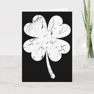 Tarjeta Día de San Patricio de trébol de cuatro hojas retr