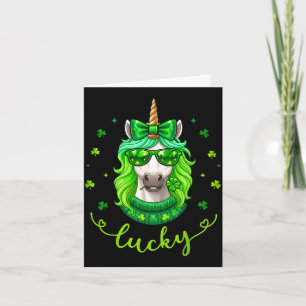Tarjeta Día de San Patricio de unicornio para niñas pequeñ