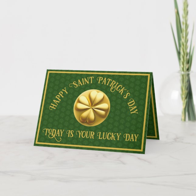 Tarjeta Día de San Patricio del Trébol Dorado Personalizad (Anverso)