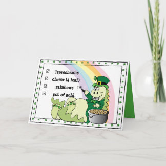 Tarjeta Día de San Patricio Dinosaurio Leprechaun
