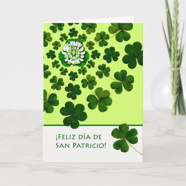 Tarjeta Día de San Patricio en español con Shamrock (Anverso)