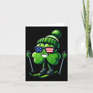 Tarjeta Día de San Patricio esquí trébol tréboles irlandés