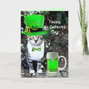TARJETA DÍA DE SAN PATRICIO GATO CON CERVEZA IRLANDESA VER
