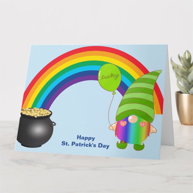 Tarjeta Día de San Patricio Gnomías de Arcoiris Amistad LG (Planta pequeña)