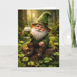 Tarjeta Día de San Patricio Gnomo con Cerveza Verde