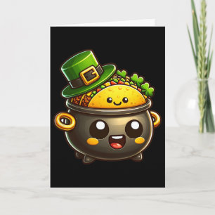 Tarjeta Día de San Patricio Kawaii Olla de Tacos Irlandés