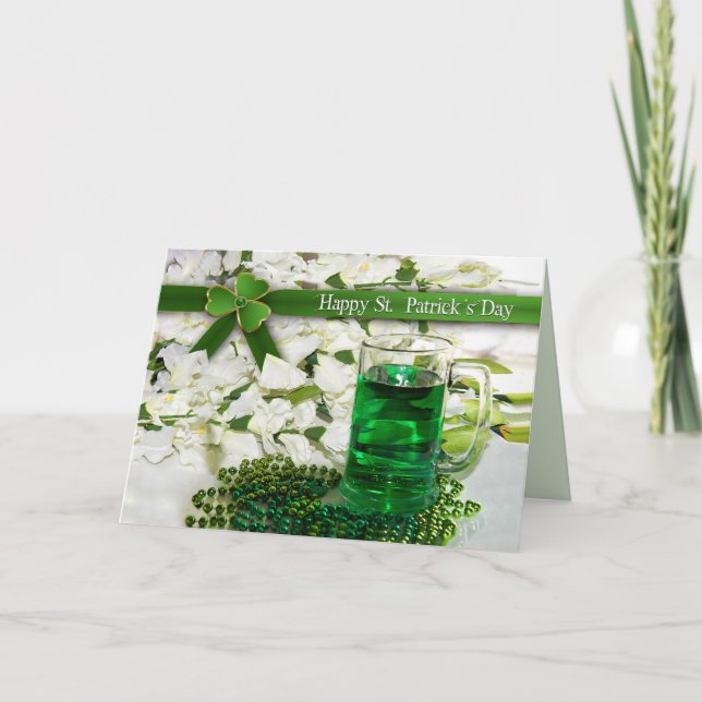 Tarjeta Día de San Patricio - Mug con bebida verde - cuent (Anverso)