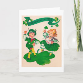 Tarjeta Día de San Patricio Niño y Niña, Vintage