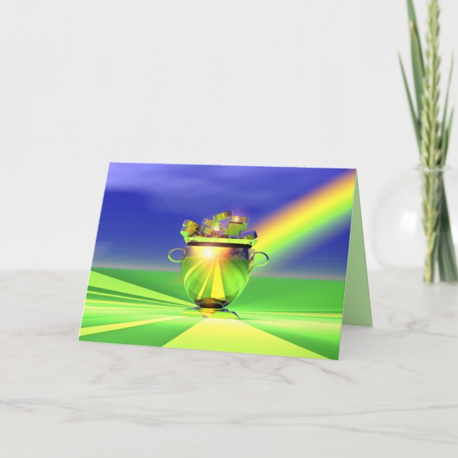 Tarjeta Día de San Patricio Olla de Oro Dorada (Anverso)