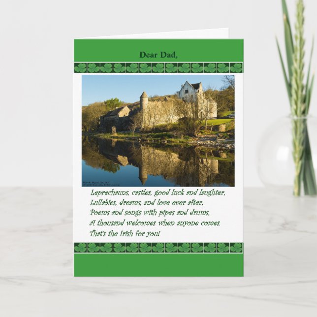 Tarjeta Día de San Patricio para Papá, Poema, Castillo, Sh (Anverso)