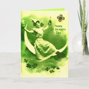 TARJETA DÍA DE SAN PATRICIO SEÑORA DE LA LUNA CON TREBOL