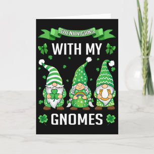Tarjeta Día de San Patricio Shamrock Afortunado Gnomos Leo