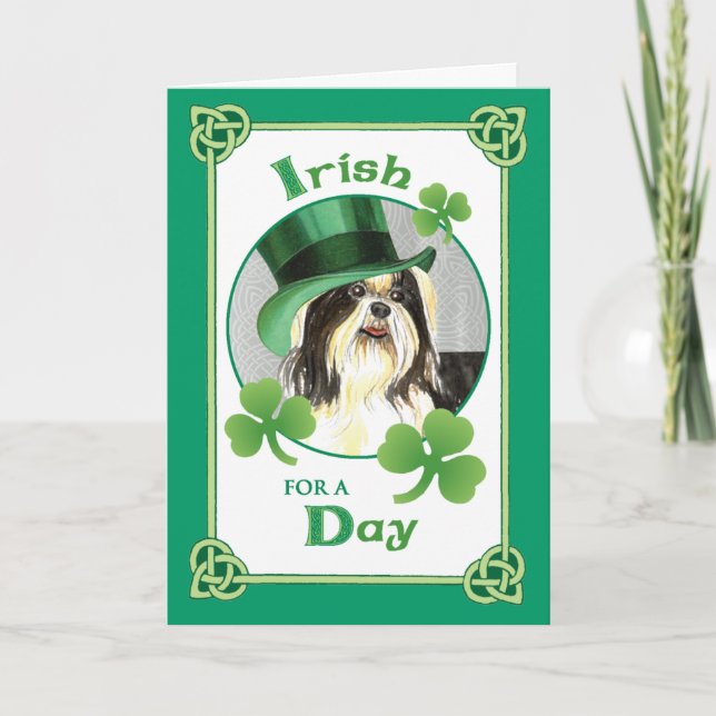 Tarjeta Día de San Patricio Shih Tzu (Anverso)