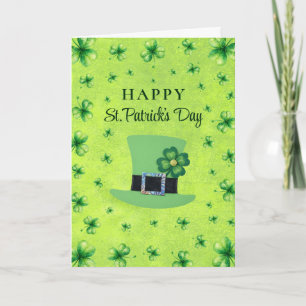 Tarjeta Día de San Patricio Trébol de acuarela sobre verde