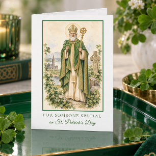 Tarjeta Día de San Patricio Vintage Treboles Religiosos
