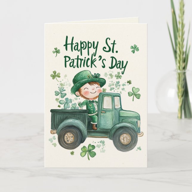 Tarjeta Día de San Patricio y feliz pequeño duende (Anverso)