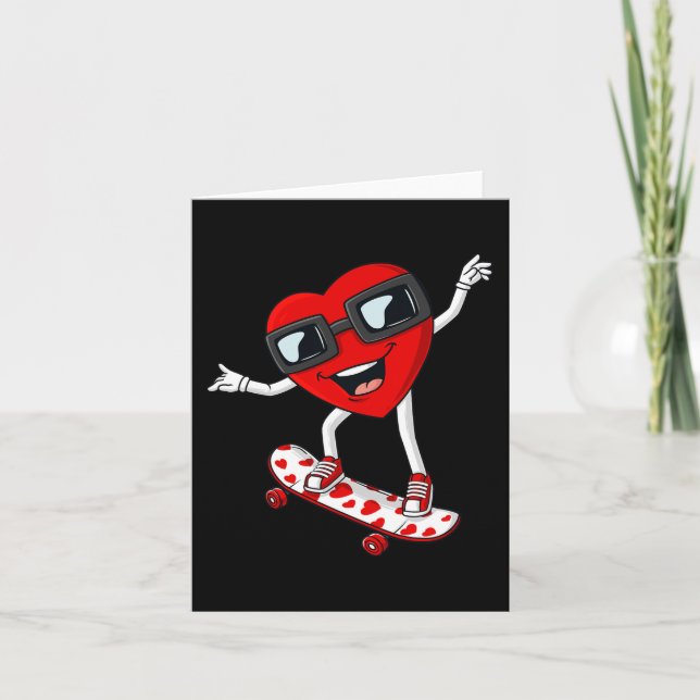 Tarjeta Día de San Valentín Cardíaco en Skateboard Niños N (Anverso)