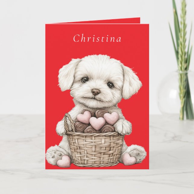 Tarjeta Día de San Valentín Cesta de Corazones de Chocolat (Anverso)