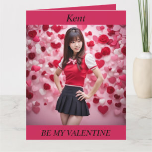 Tarjeta DÍA DE SAN VALENTÍN Chica japonesa moderna dobland