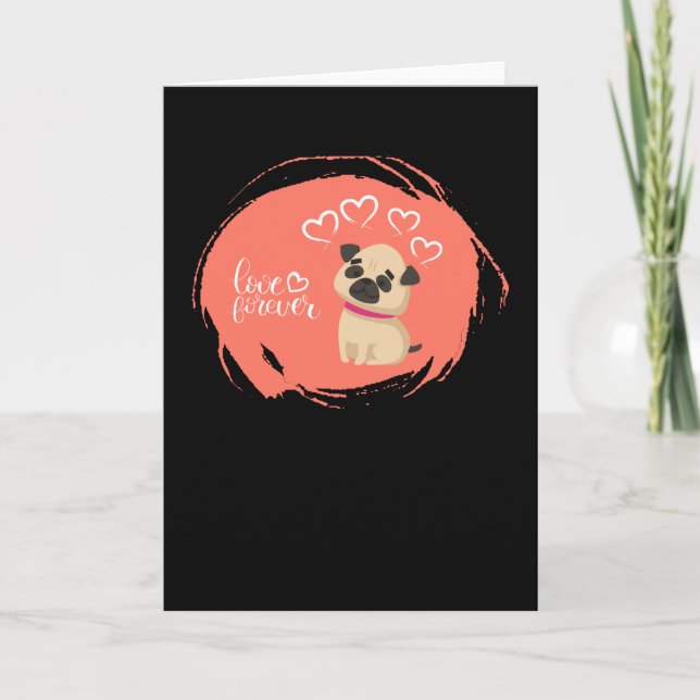 Tarjeta Día de San Valentín con adorable perro pug (Anverso)