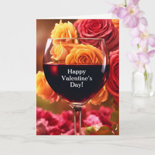 Tarjeta Día de San Valentín con humor de vino y Rosas