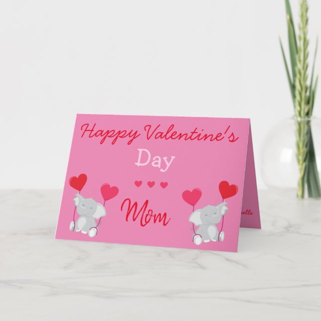 Tarjeta Día de San Valentín con tema de elefante para mamá (Anverso)