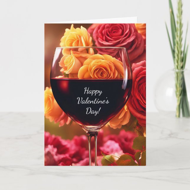 Tarjeta Día de San Valentín con Wine y Rosas Bonitos (Anverso)