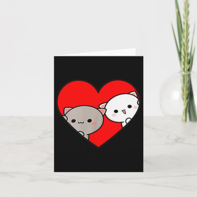 Tarjeta Día de San Valentín Corazón Goma Gato Amor Dibujos (Anverso)