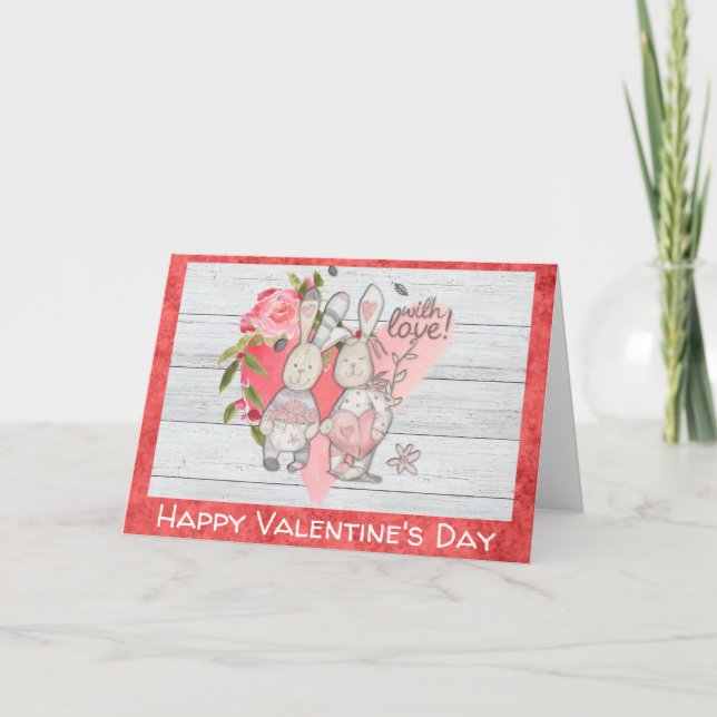Tarjeta Día de San Valentín Cute Conejo Rústico (Anverso)