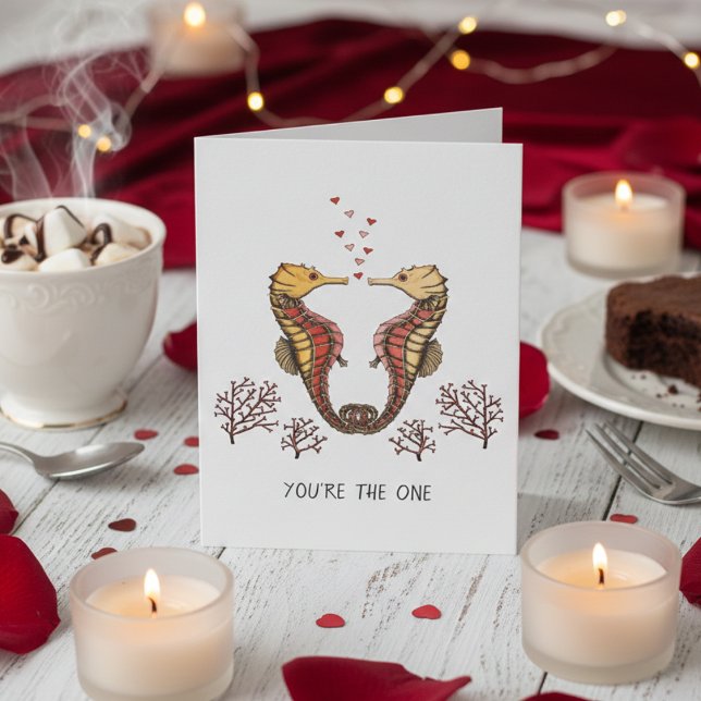 Tarjeta Día de San Valentín de caballito de mar (Seahorse Valentine's Day Cards for Husband, Wife, Boyfriend, Girlfriend. Seahorse Heart Illustration)