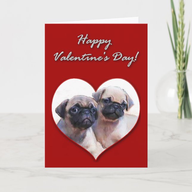 Tarjeta Día de San Valentín de cachorros de pug (Anverso)